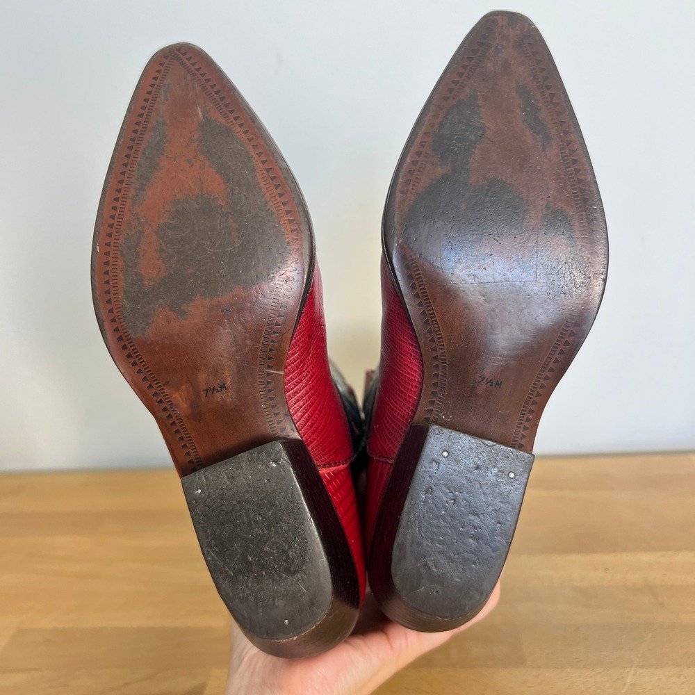 Nine West Red and Black Western Cowboy Boots with White Star Appliqués - Picture 7 of 14